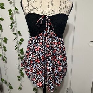 No Boundaries Black Floral Strapless Top